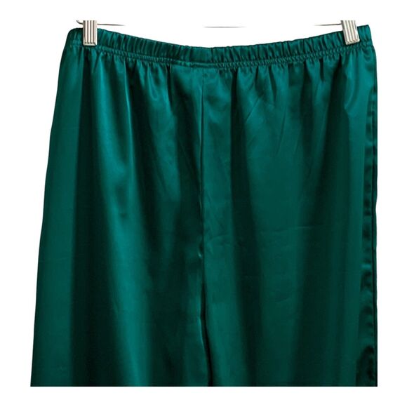 Delicates Pajama Set Womens LARGE Green Satin Long Sleeve Elastic Waist PJs - Picture 12 of 16